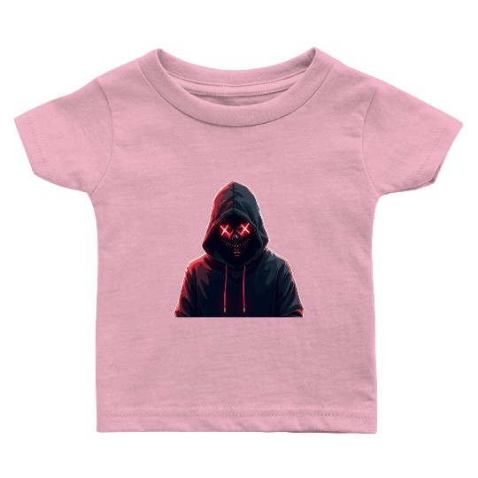 Mysterious Neon Hooded Figure - Dark Aesthetic Cyb Baby T Shirts