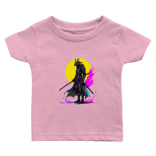 Cyberpunk Samurai Warrior Neon Art Design Baby T Shirts