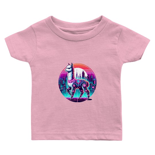Cyberpunk Alpaca In Futuristic Cityscape Baby T Shirts