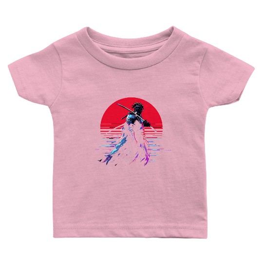Cyberpunk Samurai Warrior Under Neon Moon Baby T Shirts