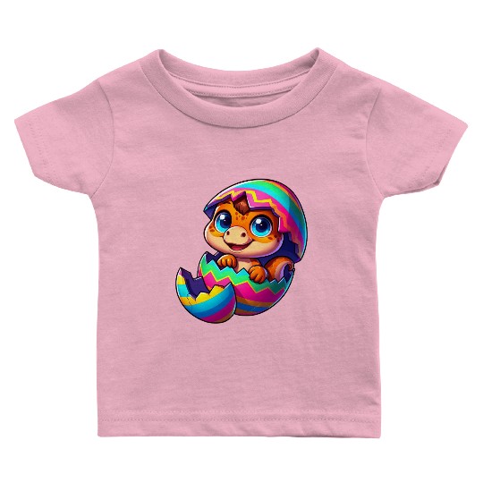Cute Dino hatching from colorful Easter egg Baby T Shirts