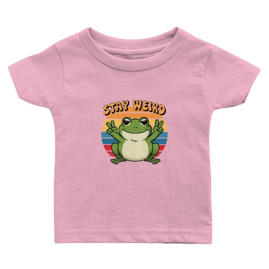 Stay Weird Retro Frog Design Cute Cartoon Baby T Shirts