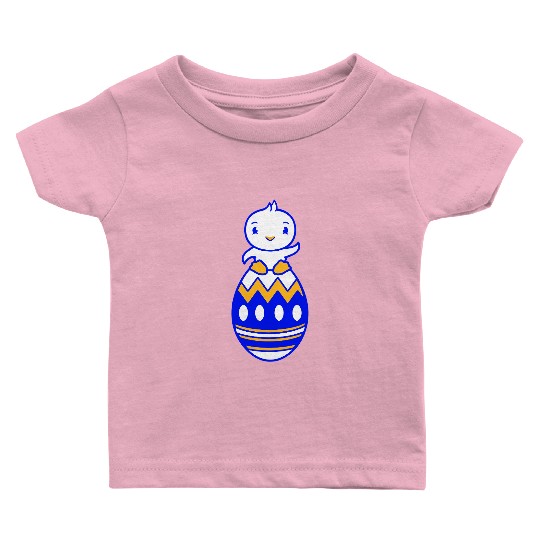 Chick Sits On Giant Easter Egg Waving Easter Sweet Baby T Shirts