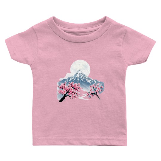 Japanese mount fuji Sakura tree Cherry blossom Baby T Shirts