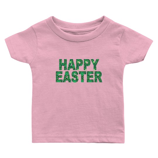 Happy Easter Green Swirl Font Easter Gift Baby T Shirts