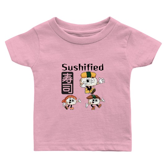 Kawaii Sushi Characters with Calligraphy Baby T Shirts
