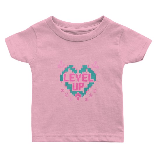 Retro Gamer’s Code Pixel Heart Baby T Shirts - Level Up