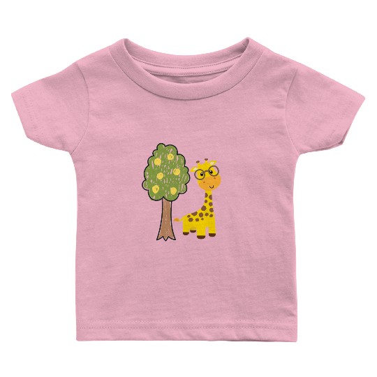 Funny giraffe and tree drawing Baby T Shirts