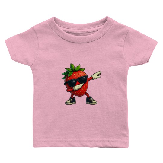 Funny Dabbing Strawberry With Sunglasses Baby T Shirts