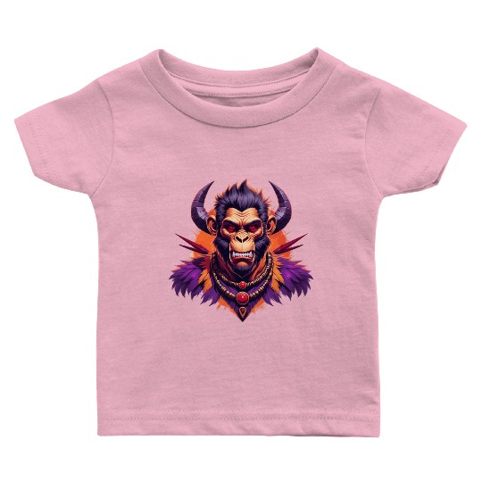 Tribal Monkey Warrior Mascot Illustration on White Baby T Shirts