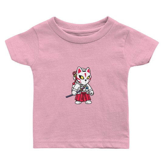 Cute Astronaut Samurai with Kitsune Mask and Katan Baby T Shirts