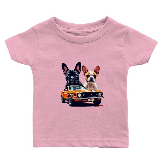 French Bulldogs with Classic Muscle Car – Retro Vi Baby T Shirts