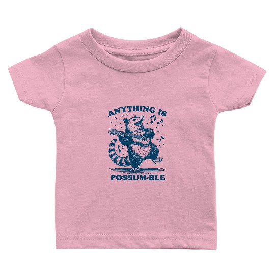 Anything is Possum ble Possum Playing Guitar Baby T Shirts