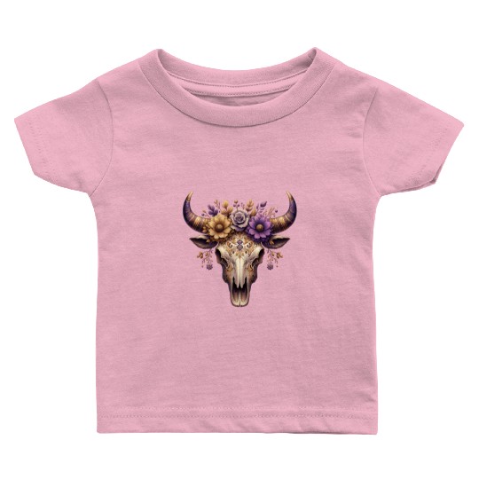 Boho Bull Skull with Floral – Western Bohemian Baby T Shirts