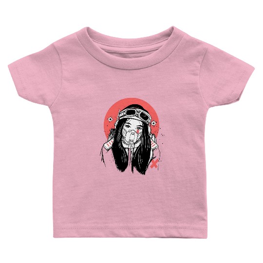 Cyberpunk Girl – Futuristic Gas Mask Art with Red Baby T Shirts