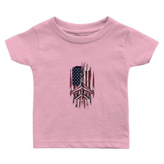 Patriotic Fighter Jet American Flag Art Baby T Shirts