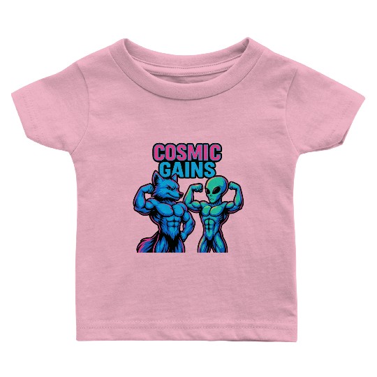 Cosmic Gains – Alien & Fox Gym Power Baby T Shirts