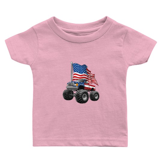 Monster Truck American Flag 4th Of July Baby T Shirts