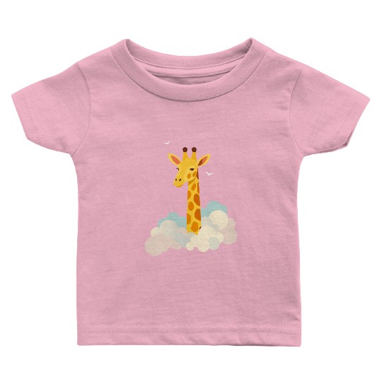 Gentle Giraffe Above the Clouds – Dreamy Motif Baby T Shirts