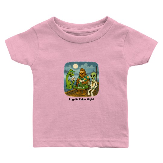 Bigfoot, Nessie and an Alien Play Poker - Cryptid Baby T Shirts