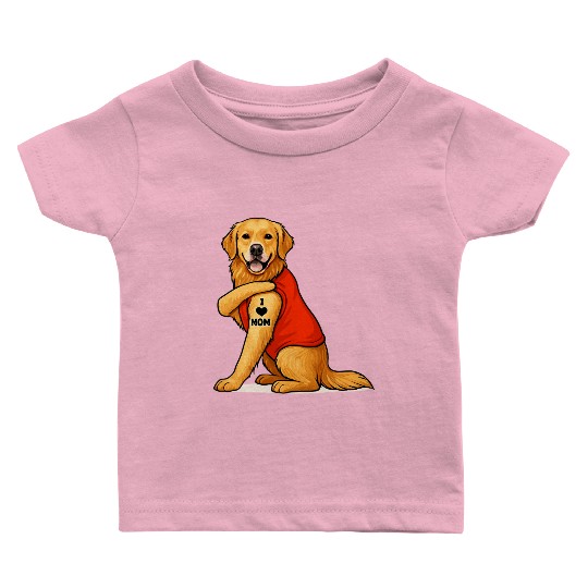 Funny golden retriever Dog I Love Mom Tattoo Lover Baby T Shirts