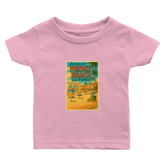 Venice Beach Vintage Postcard Baby T Shirts