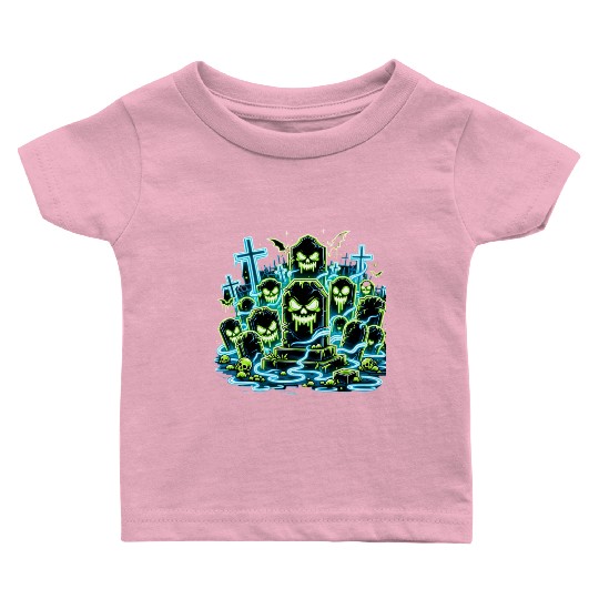 Neon Tomb Uprising – Glowing Graveyard Ghouls Baby T Shirts