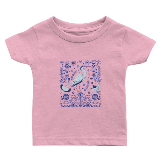 Great Blue Heron Folk Art Baby T Shirts