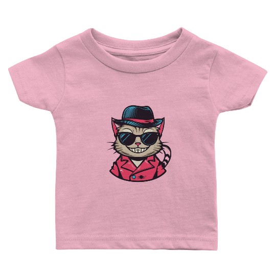 Stylish cartoon cat with a cheerful smile and sung Baby T Shirts