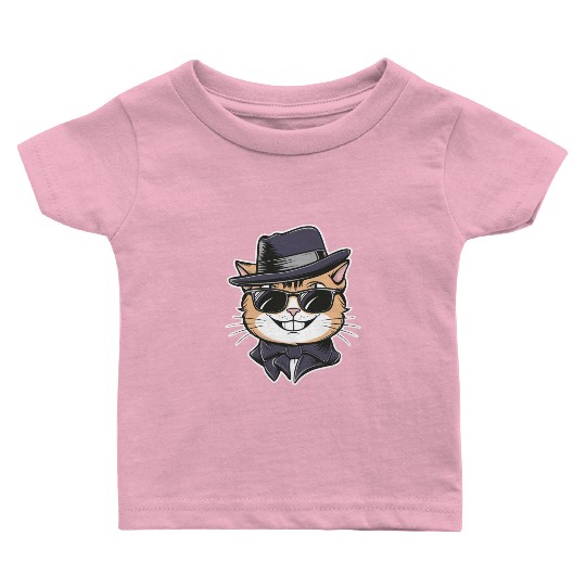 Stylish cartoon cat with a smile and sunglasses Baby T Shirts