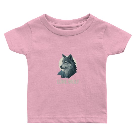 Lone Wolf – Geometric Wolf Head under Moon Wildern Baby T Shirts