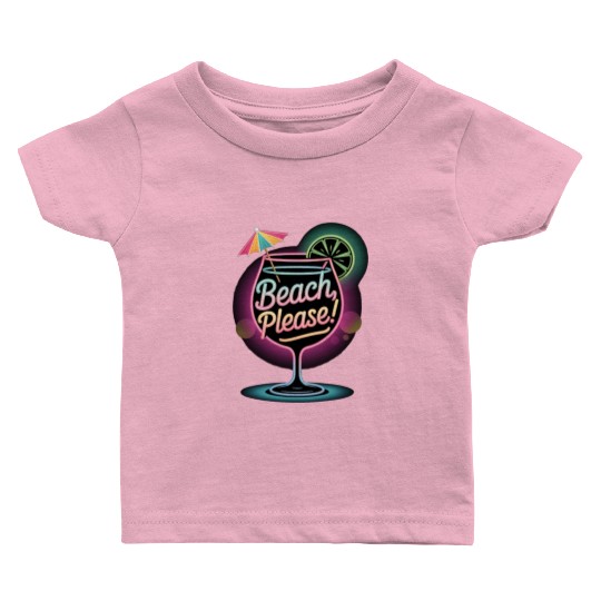 Neon Tropical Cocktail Beach Please Retro Summer Baby T Shirts