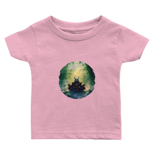 Panda Meditates In A Bright Bamboo Forest Baby T Shirts