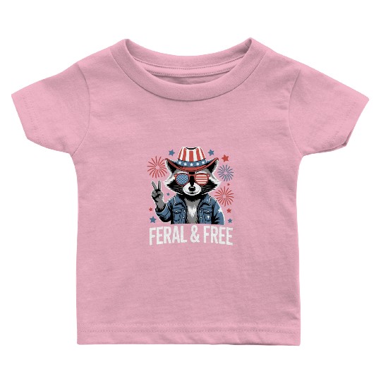 Feral And Free Patriotic Raccoon Baby T Shirts