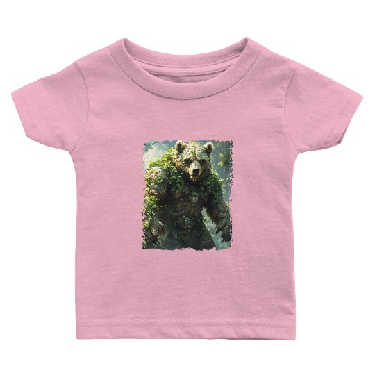 Wild Nature Bear with Green Forest Energy Baby T Shirts