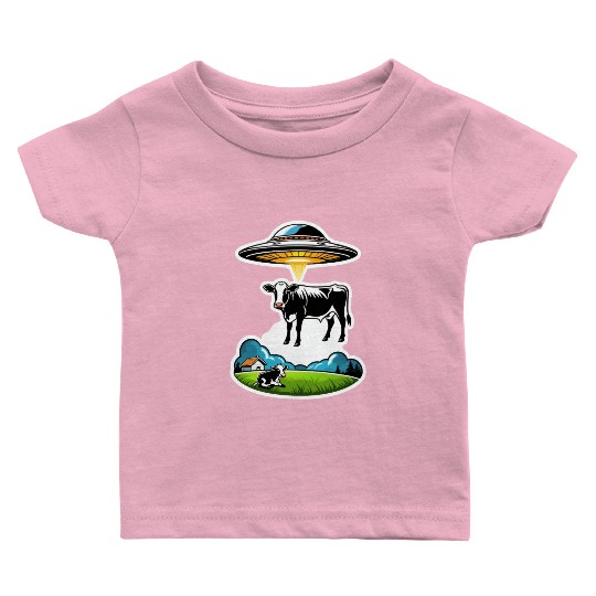 Alien UFO cow abduction Baby T Shirts