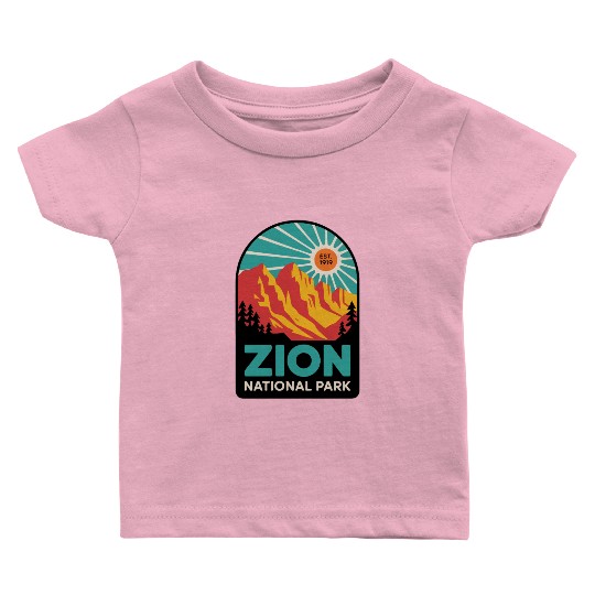 Zion National Park Retro Sunset Art Baby T Shirts