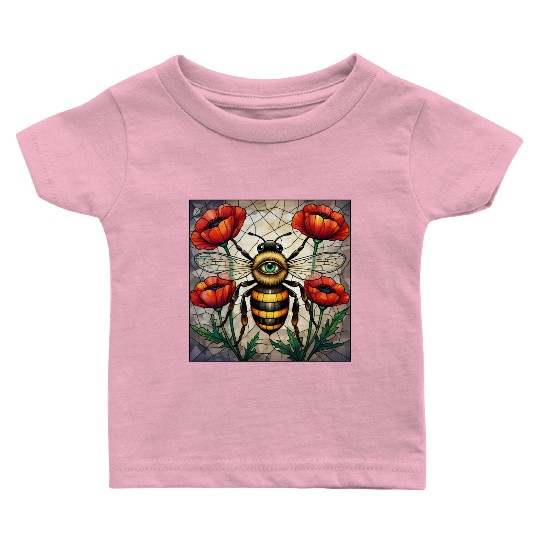 Bumble bee stained glass vibrant poppy flower eye Baby T Shirts