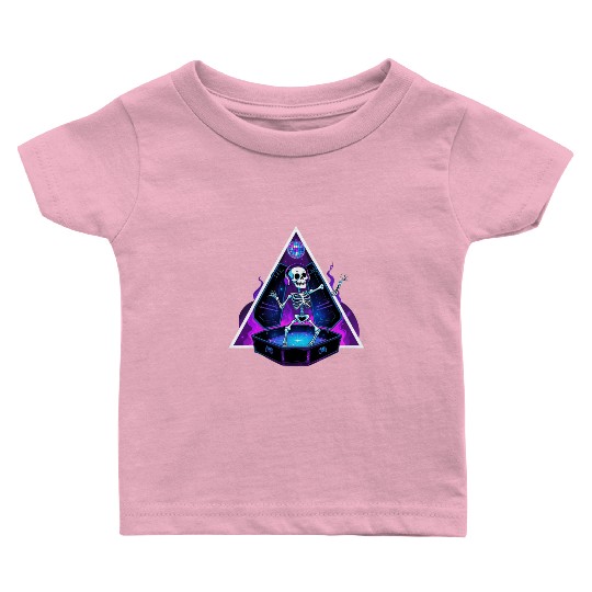 Neon Dancing Skeleton in Coffin Baby T Shirts