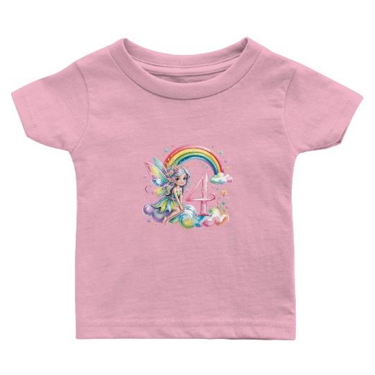 Magical Rainbow Fairy Elf 4th Birthday Girl Baby T Shirts