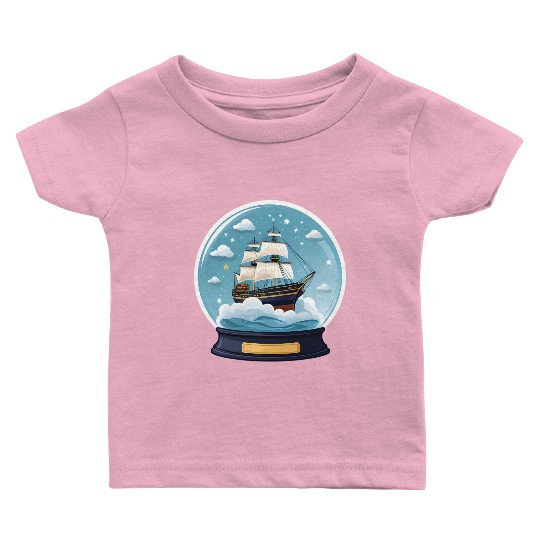 Fantasy Ship in Star Filled Snow Globe Baby T Shirts