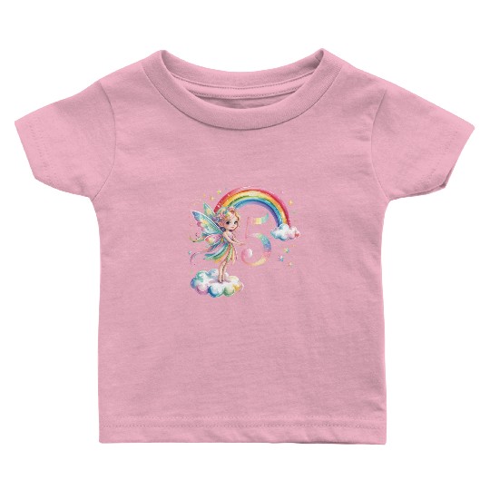 Magical Rainbow Fairy Elf 5th Birthday Girl Baby T Shirts