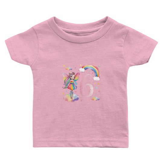 Magical Rainbow Fairy Elf 6th Birthday Girl Baby T Shirts