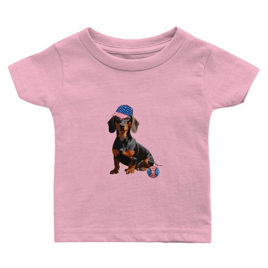 Dachshund dog baseball lover us flag Baby T Shirts