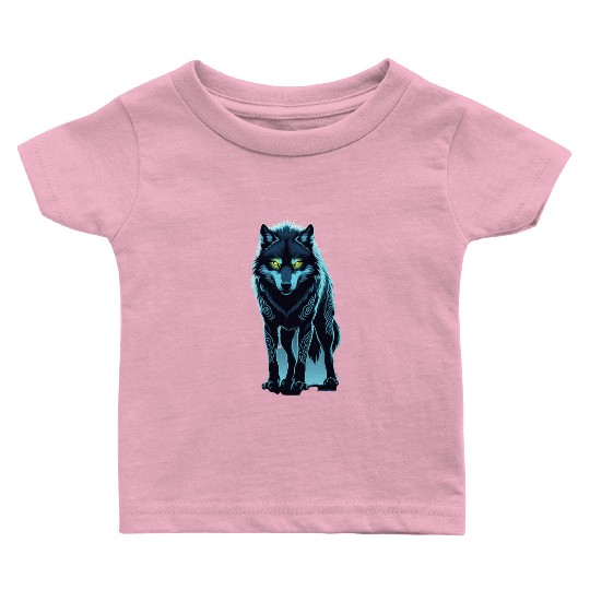 Tribal Night Wolf with Glowing Eyes Baby T Shirts