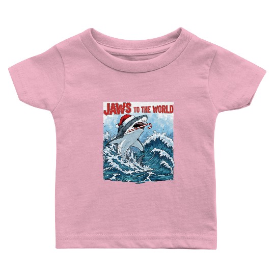 Jaws to the World – Christmastime Shark Attack Baby T Shirts