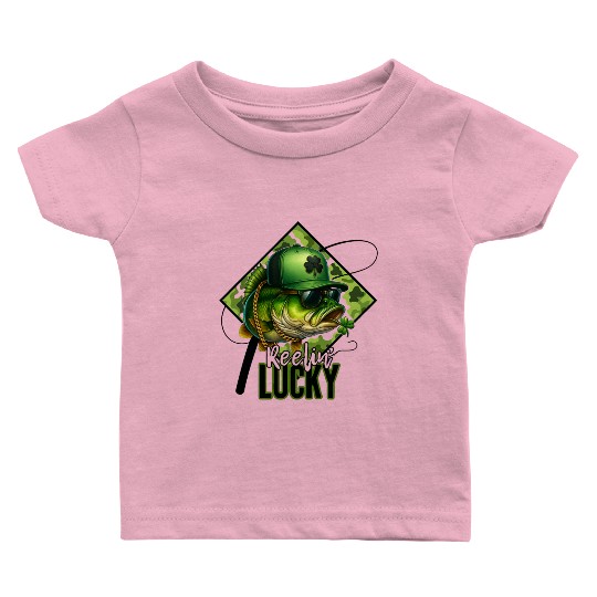 Reelin' Lucky Bass Fish Baby T Shirts