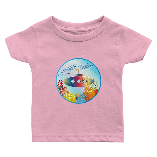 Colorful Submarine in a Tropical Coral Reef Baby T Shirts