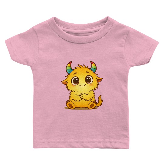 Cute Yellow Monster with Rainbow Horns Baby T Shirts