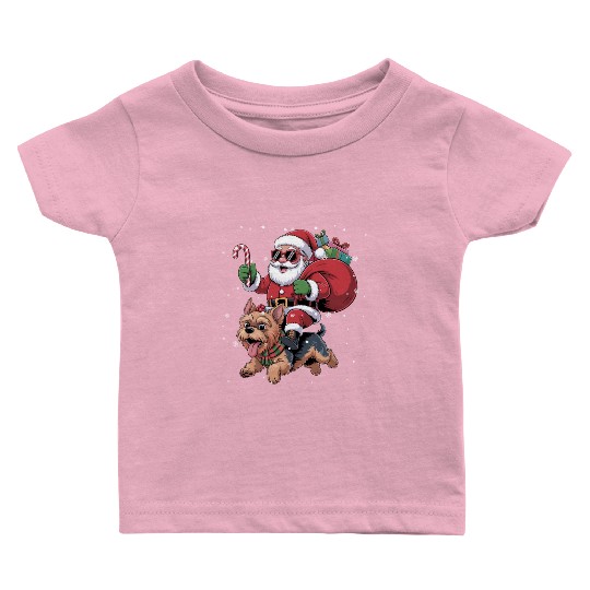 Santa Claus Yorkie Dog Christmas In July Baby T Shirts
